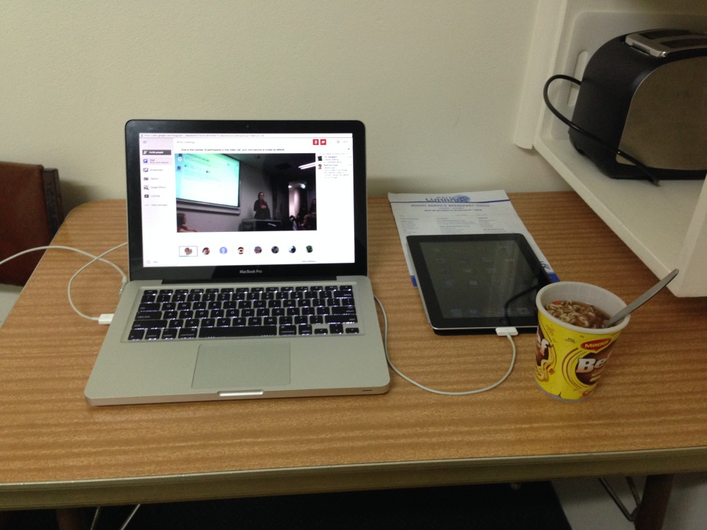 NCSS Challenge Tutors G+ Hangouts from Moruya, tethering off my Telstra iPad (and my cup noodles!!)